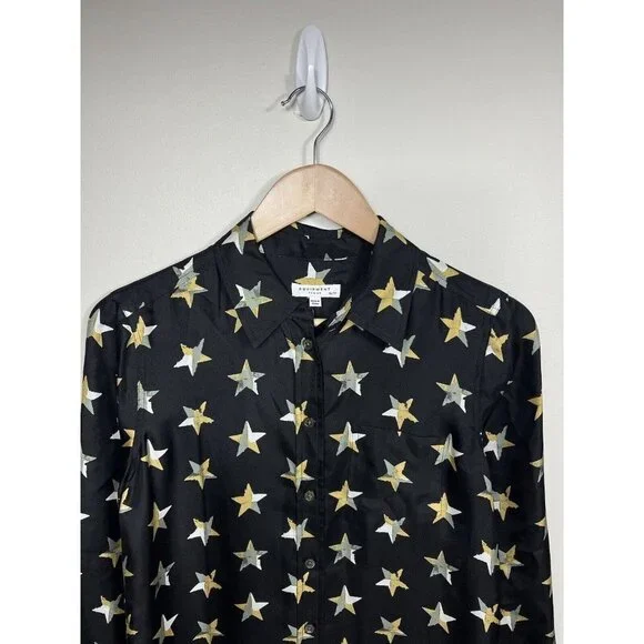 Equipment Femme Dress Women XS Black Brett Star Print Silk Shirt Dress - Picture 4 of 12
